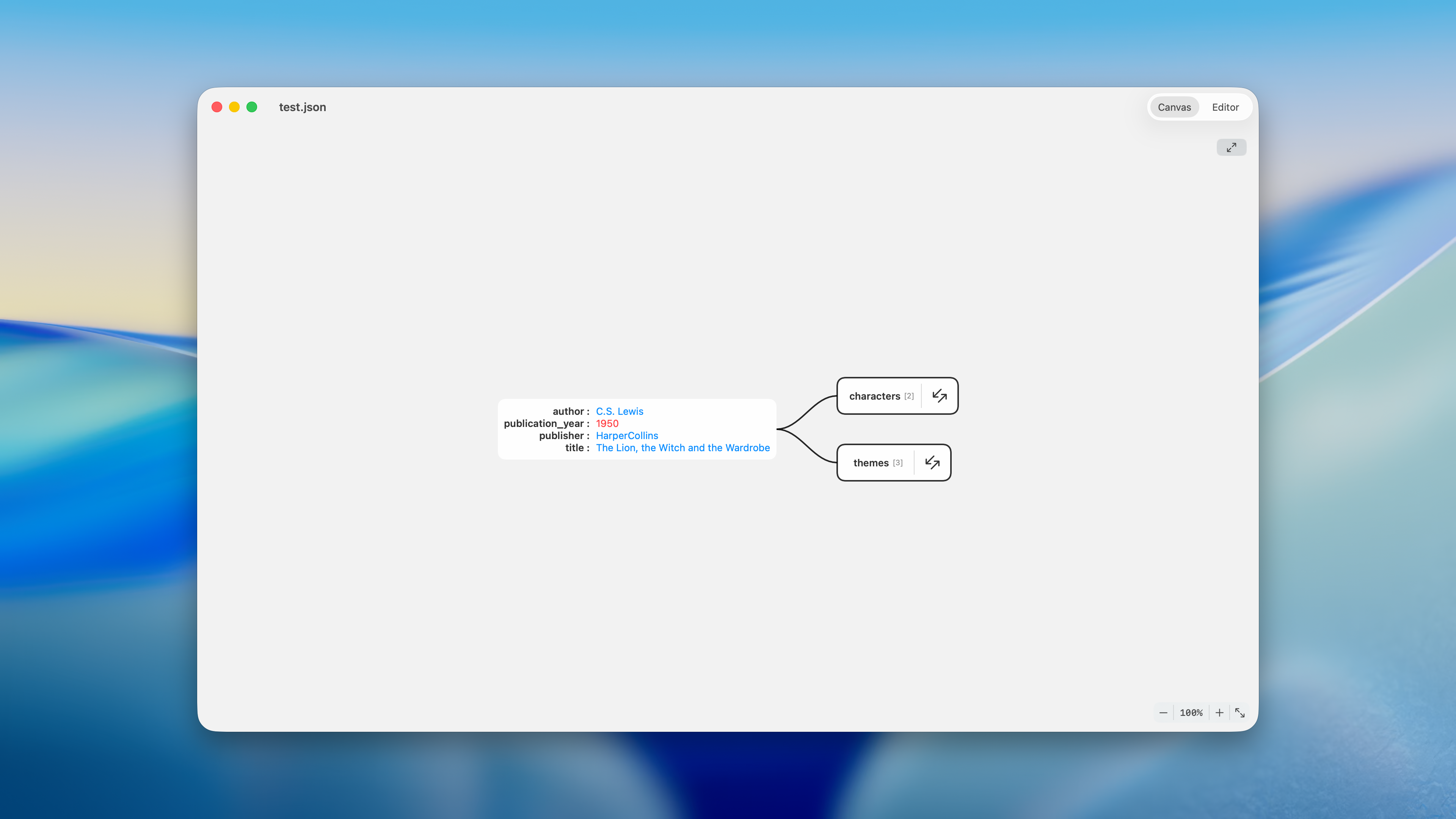 JSONDoc canvas with nodes collapsed