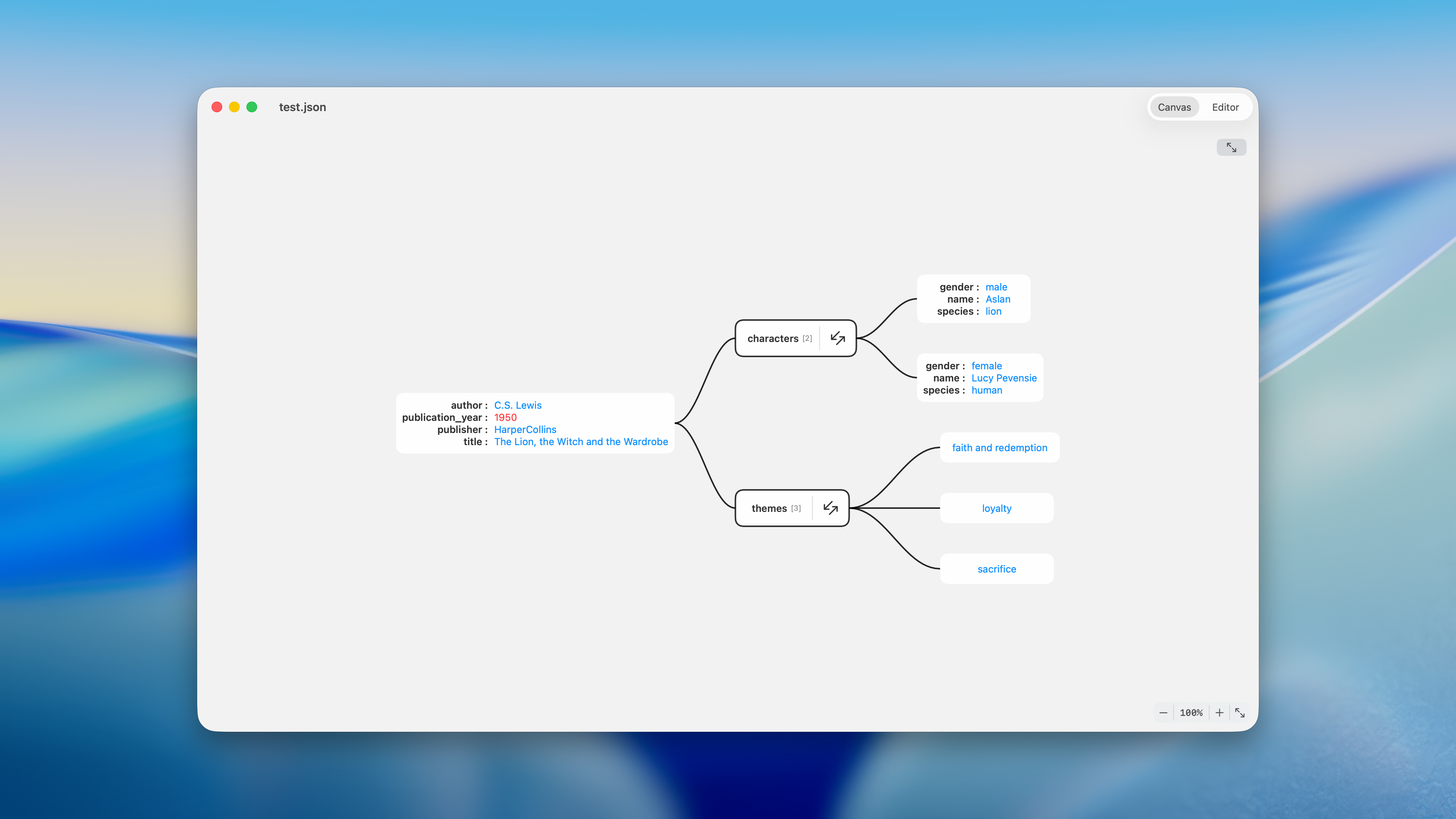 JSONDoc canvas with nodes expanded