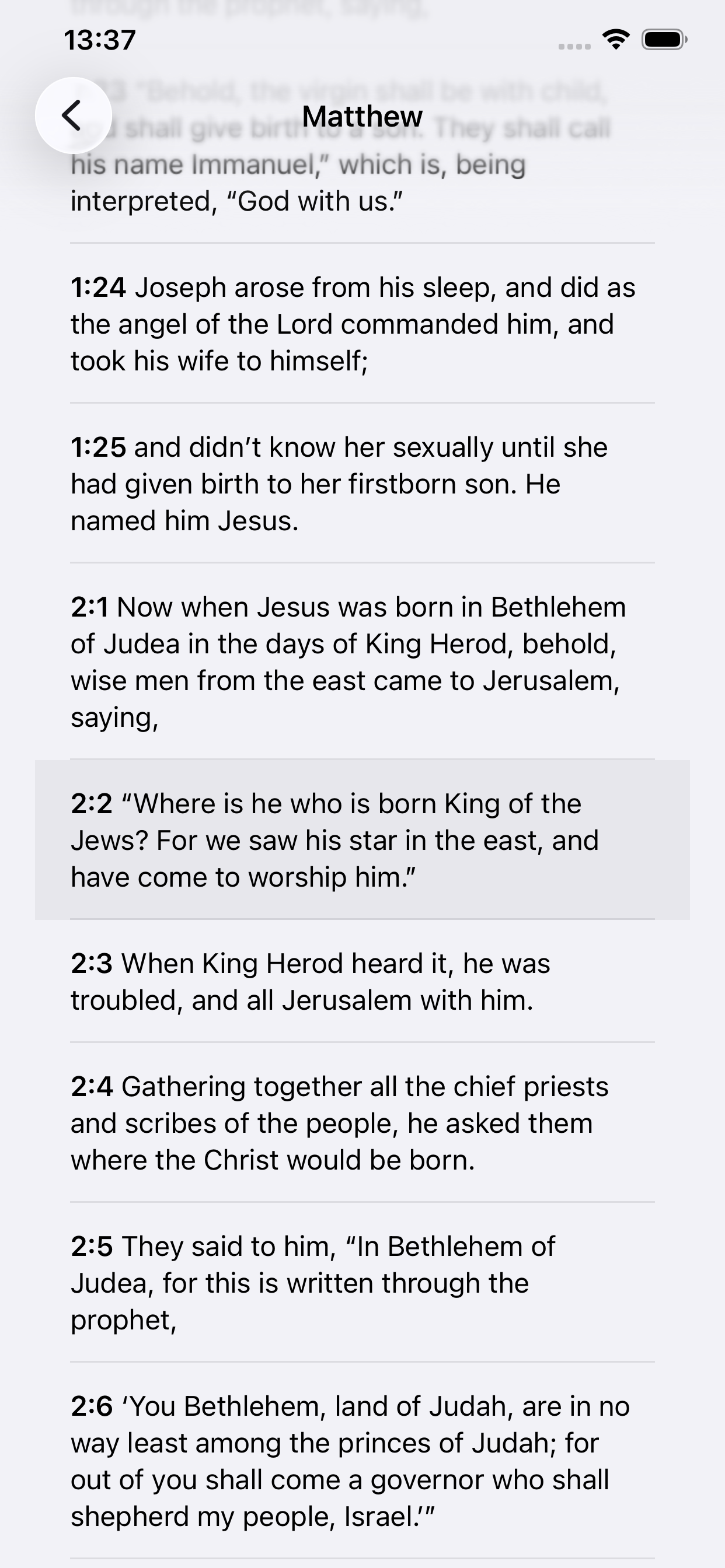 VerseWell chapter reader with highlighted verse