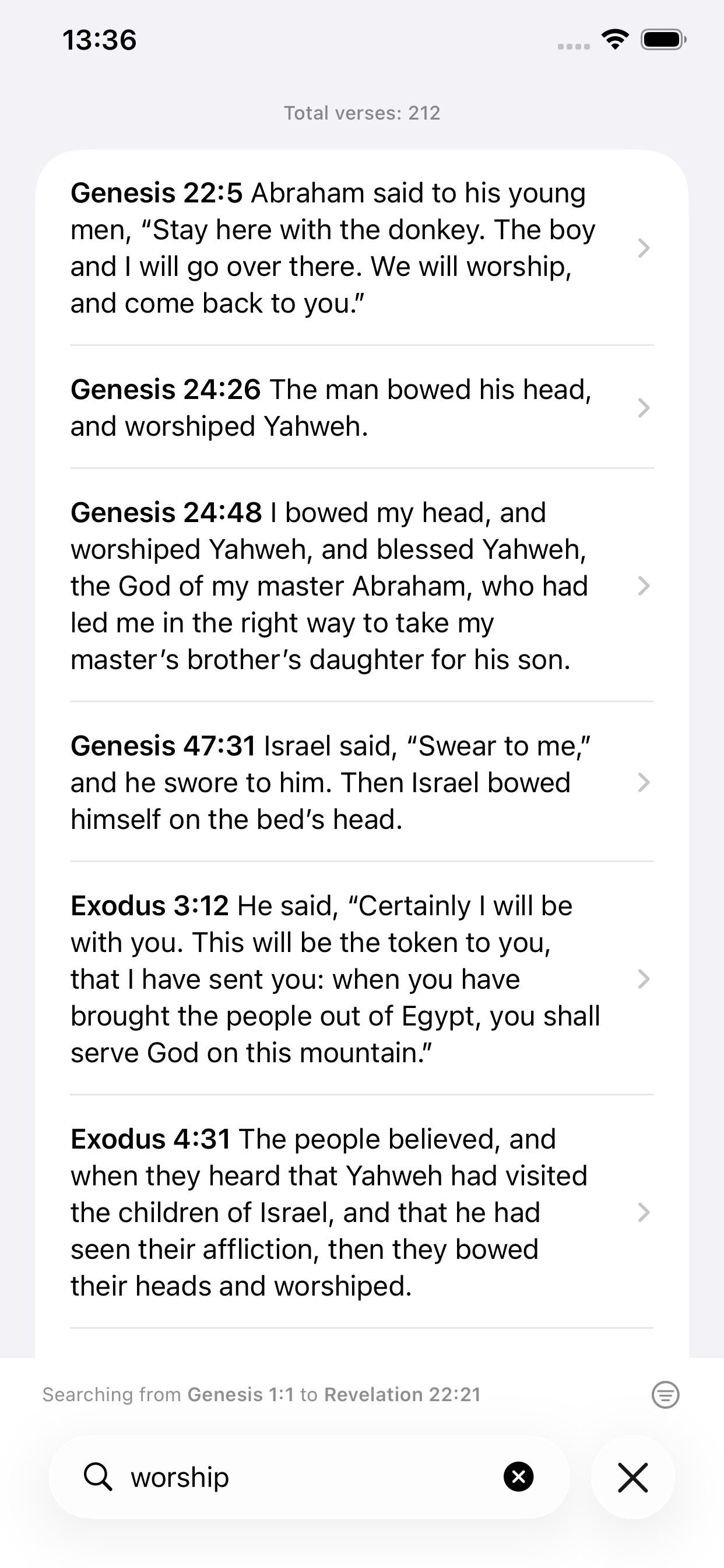 VerseWell search results for 'worship'